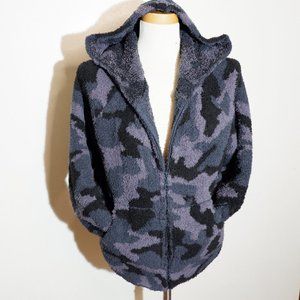 s) Barefoot Dreams Blue Camo Full Zip Hoodie Jacket